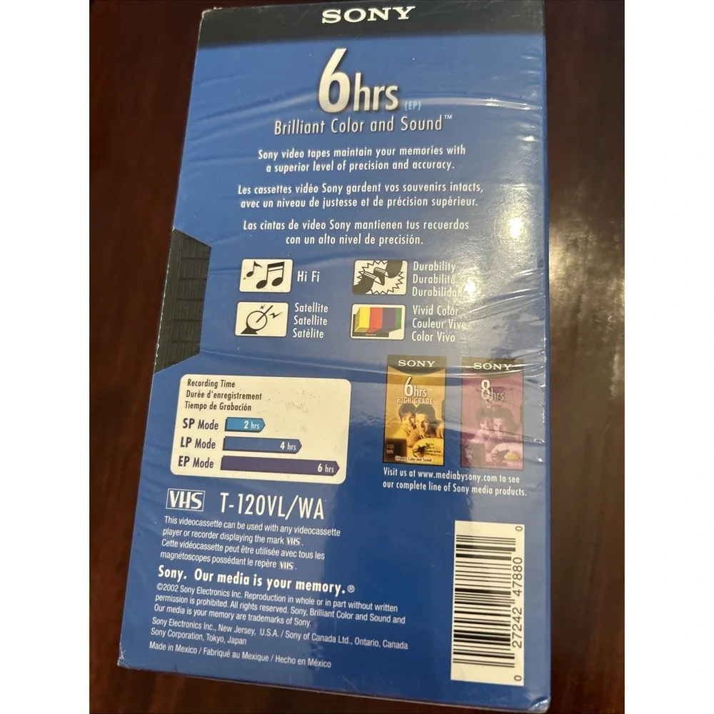 Sony T-120 VHS 5 Pack Standard Grade 6 Hour Blank Tapes High Durability Sealed